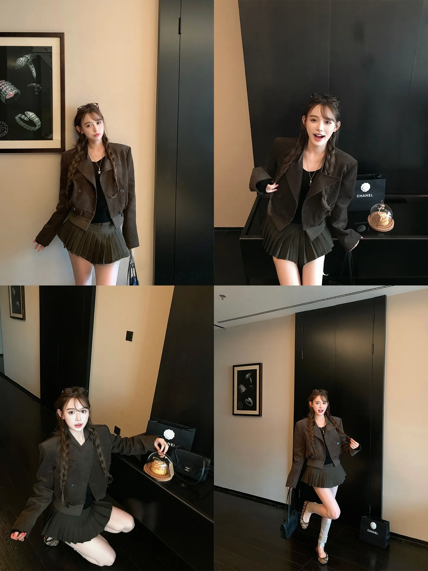 Rebellious Aesthetic OuYang Show Vintage Corduroy Jacket Detachable Pleated Skirt Pants Outerwear Short Style for Women