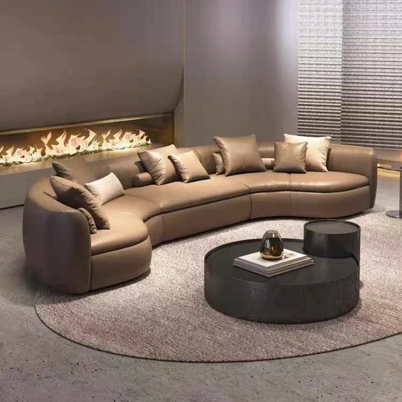 Wooden Special Shaped Sofa Living Room Leather Sofa Size U Shape Recliner Sofa Daybed Modern Divano Soggiorno Bedroom Furniture