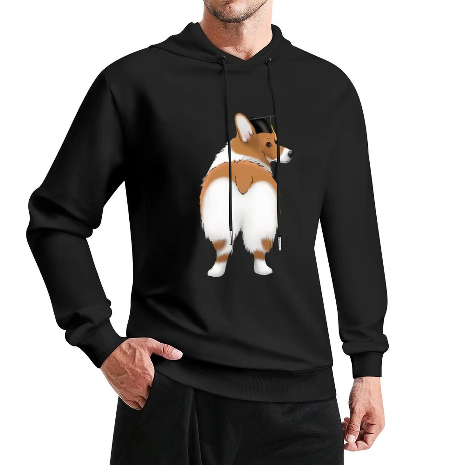 

Cute Corgi Butt Graduation Corgi Wearing a Graduation Hat Pullover Hoodie men clothing autumn jacket men autumn hoodie