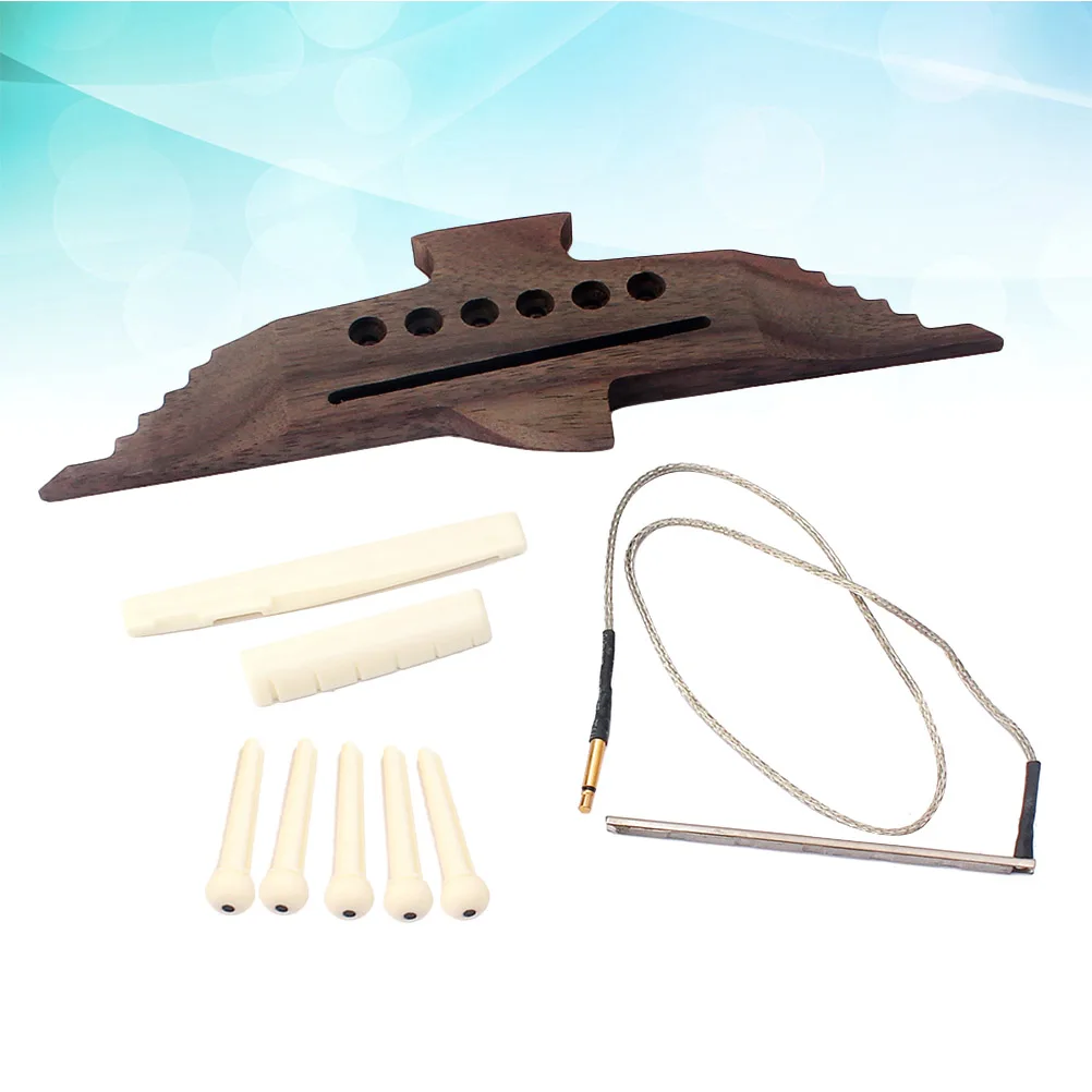 

1 Set Wooden Guitar Bridge Pickup Stick Folk Guitar Replacement Parts Bridge Pin Saddle Nut Durable Light Easy Carry Coffee