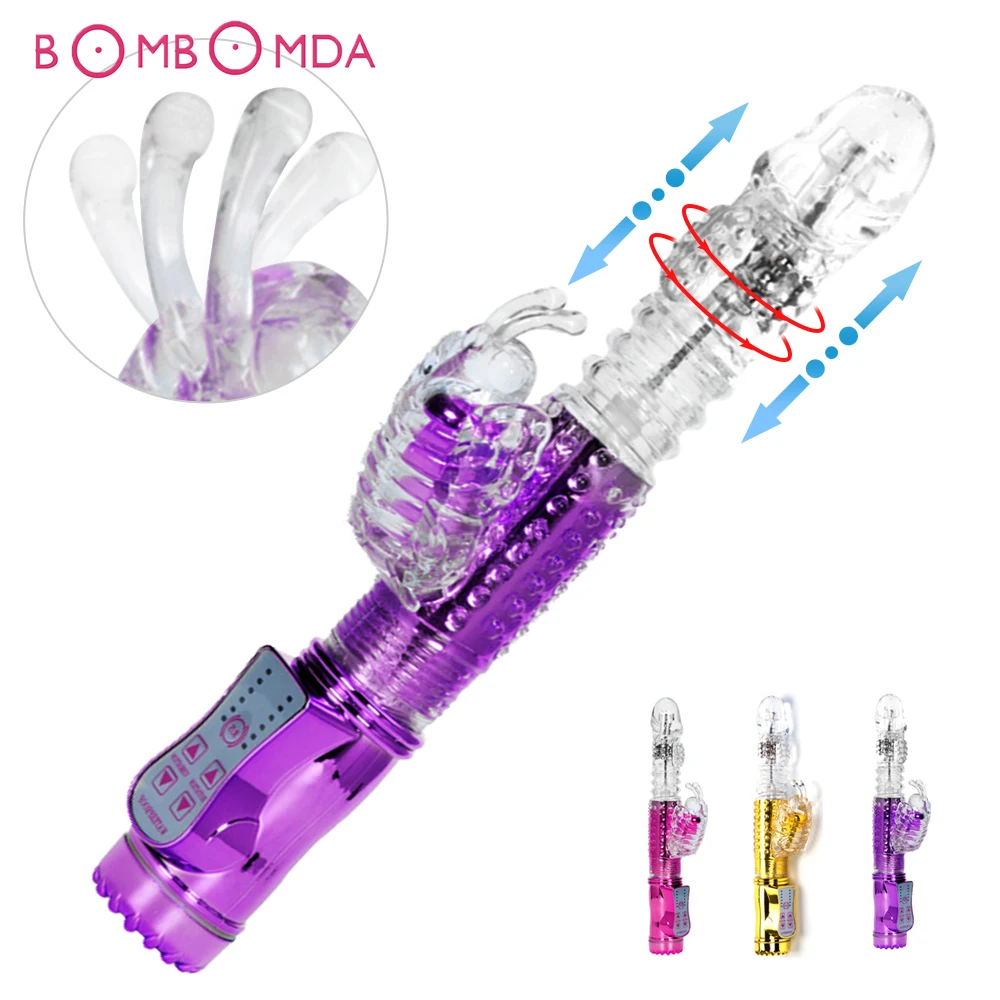 Telescopic Rotation Dildo Rabbit Vibrator G Spot Vagina Massager Clitoris Stimulator Female Masturbator Sex Toys For Women