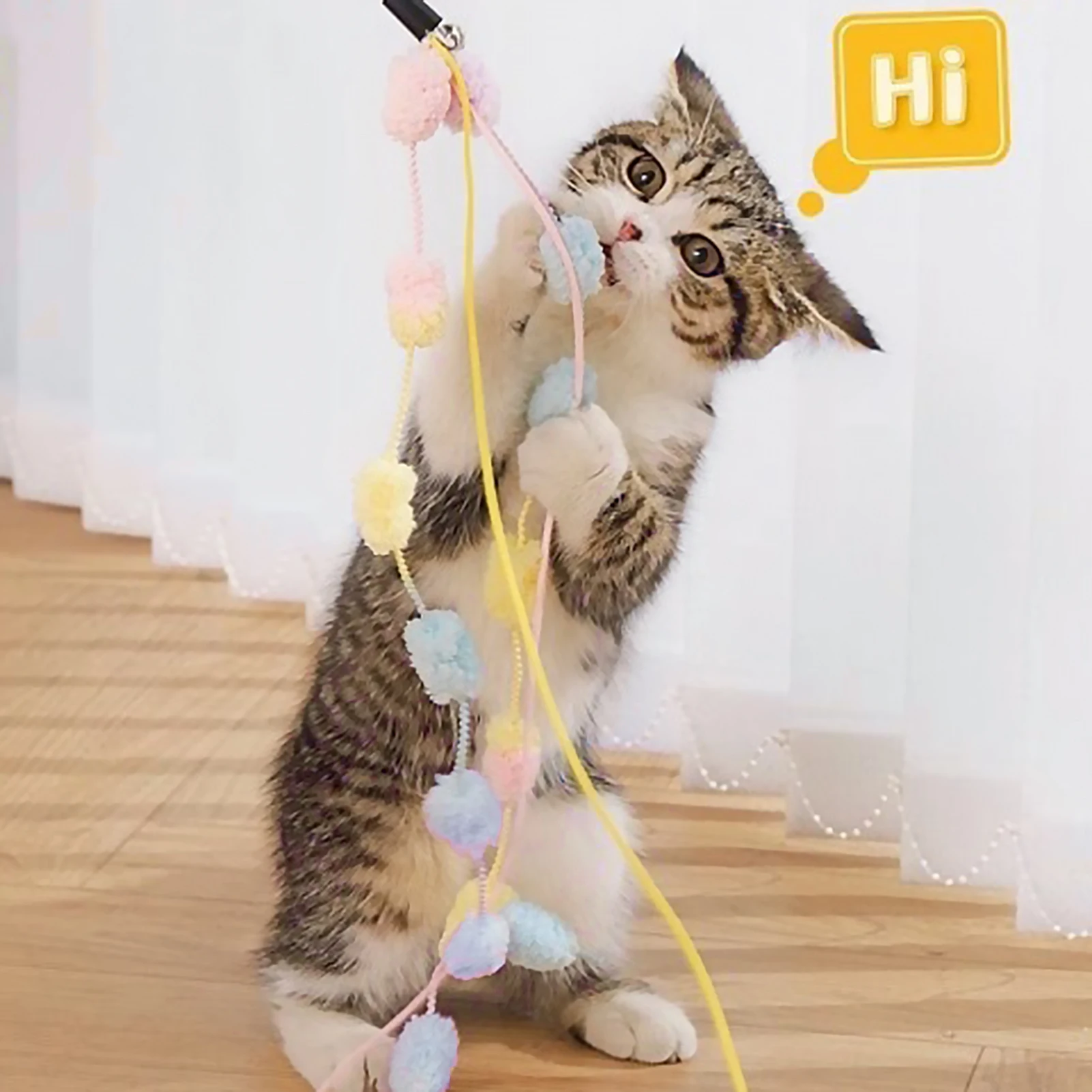 

Cat Tassel Toy Plush Ball Cats Teaser Wand Cats Interactive Toys Funny Bell Ribbon PoleTeaser Wand Pet Cat Supplies Accessory