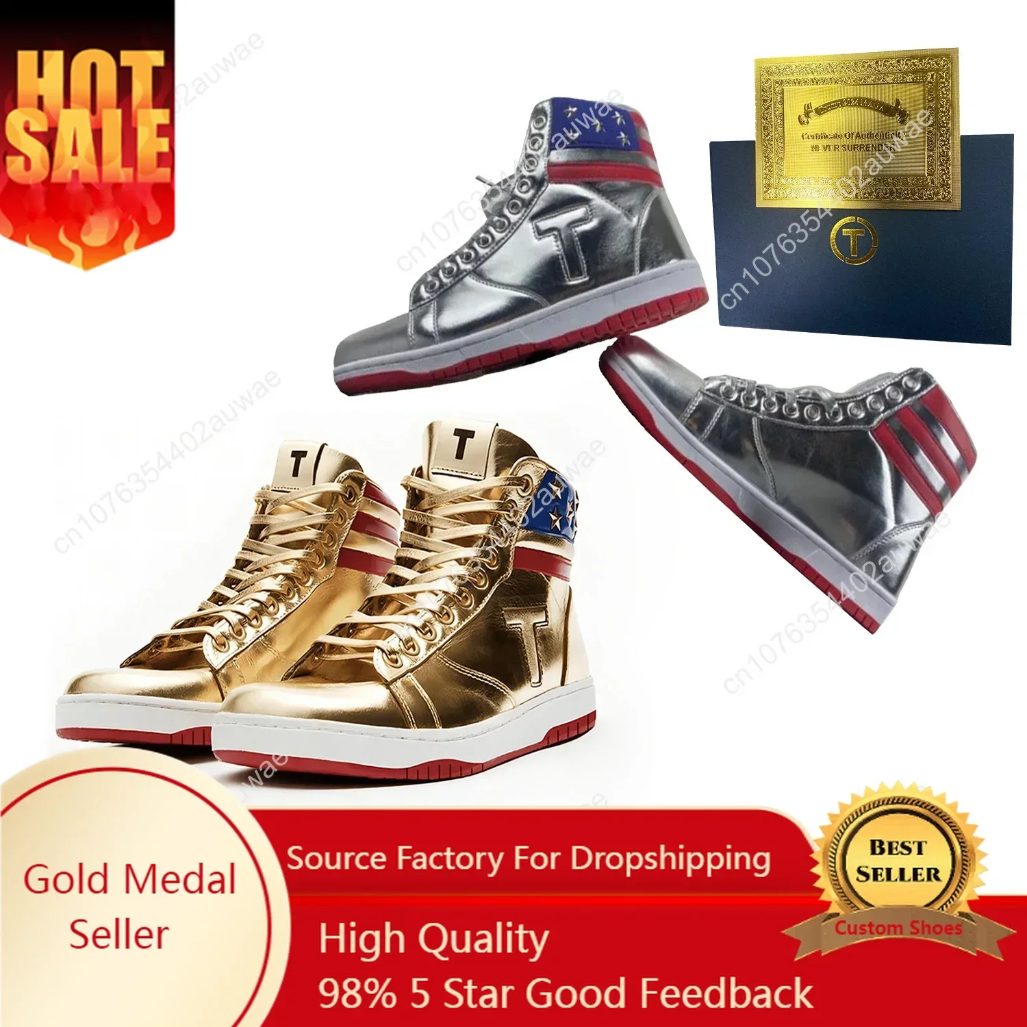 Trump Gold Silvery Sneakers 100% High Quality 2024 MAGA Never Surrender Shoes Basketball Mens Boots Road Shoe Big Size 47 48