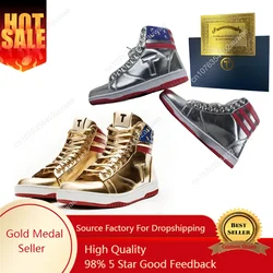 Trump Gold Silvery Sneakers 100% High Quality 2024 MAGA Never Surrender Shoes Basketball Mens Boots Road Shoe Big Size 47 48