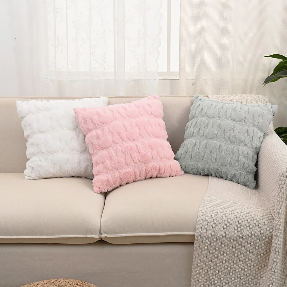 1PC Plush Textured Cushion Covers for Sofa Living Room Light Gray & White Bubble Fleece Pillowcase Minimalist Home Decor 45x45cm