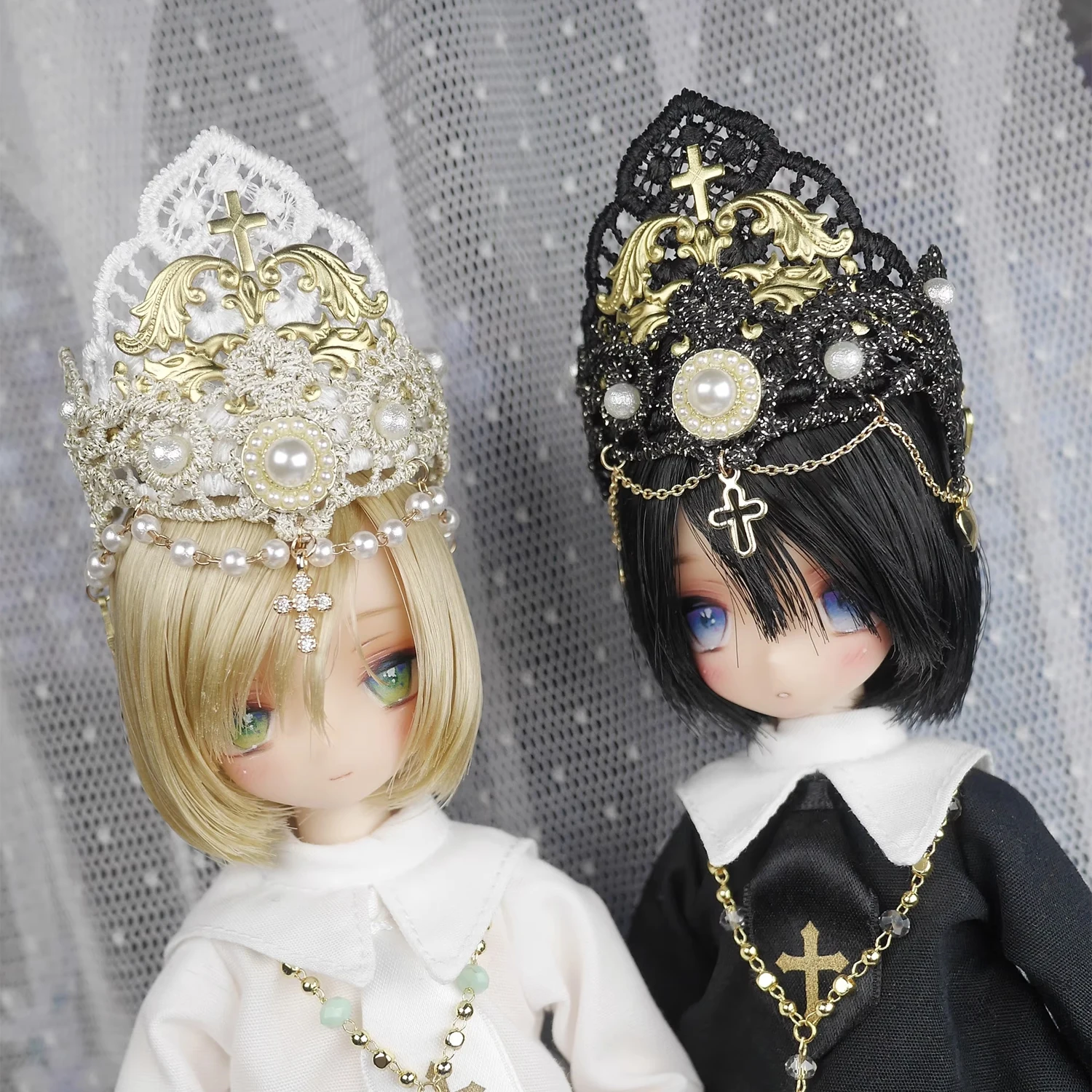 

Головной убор для куклы BJD, 1/3, 1/4, 1/6, 1/12, коронация королевы, кружевная Корона DD MSD blythe, украшенная жемчугом головная повязка, Azone ob11, аксессуары ГСК