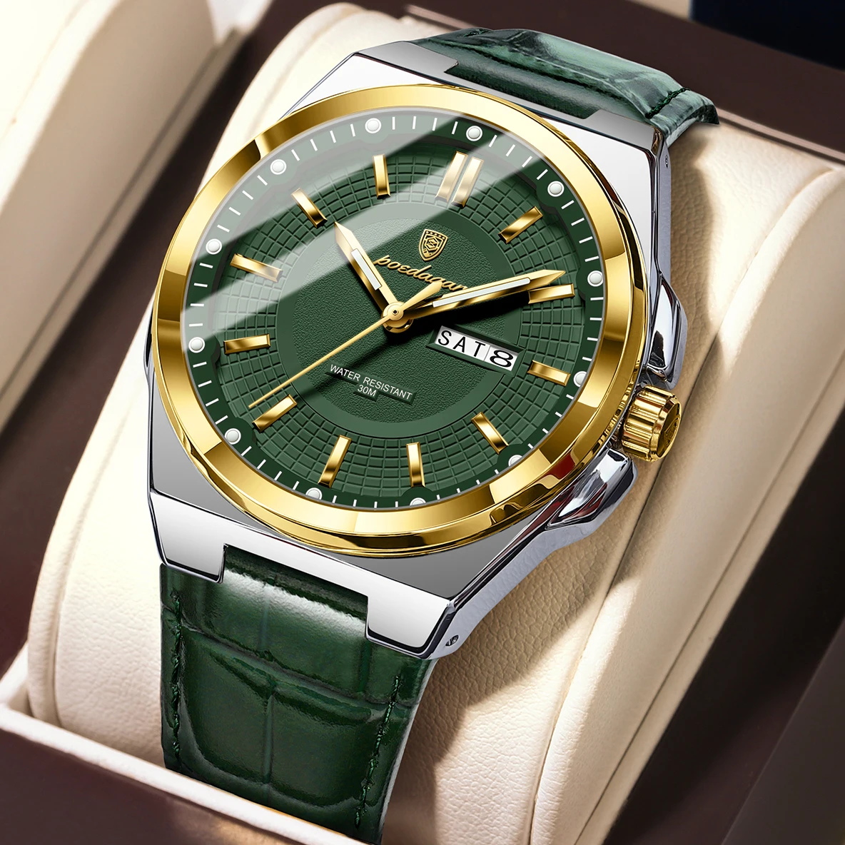 

POEDAGAR Original Top Man Wristwatch Waterproof Luminous Date Week Quartz Men's Watches Leather Business Fashion Men Watch Reloj