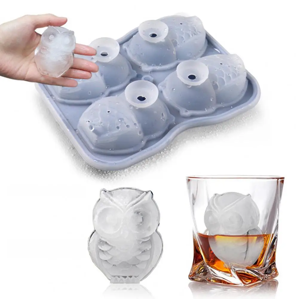 Owl Shaped Ice Tray Penguin Ice Cube Mold Fun Functional Ice Cube Tray Set with Funnel-shaped Lids Penguin Owl for Drinks