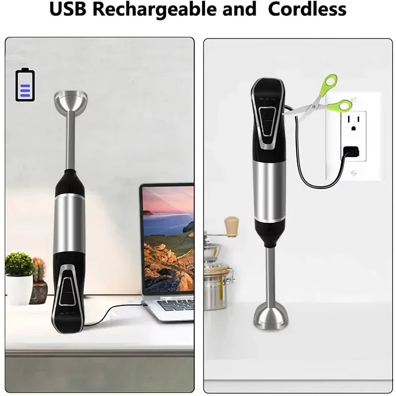 Rechargeable Portable Hand Mixer Stick Blender Powerful Immersion Blender Cordless Electric Hand Blender