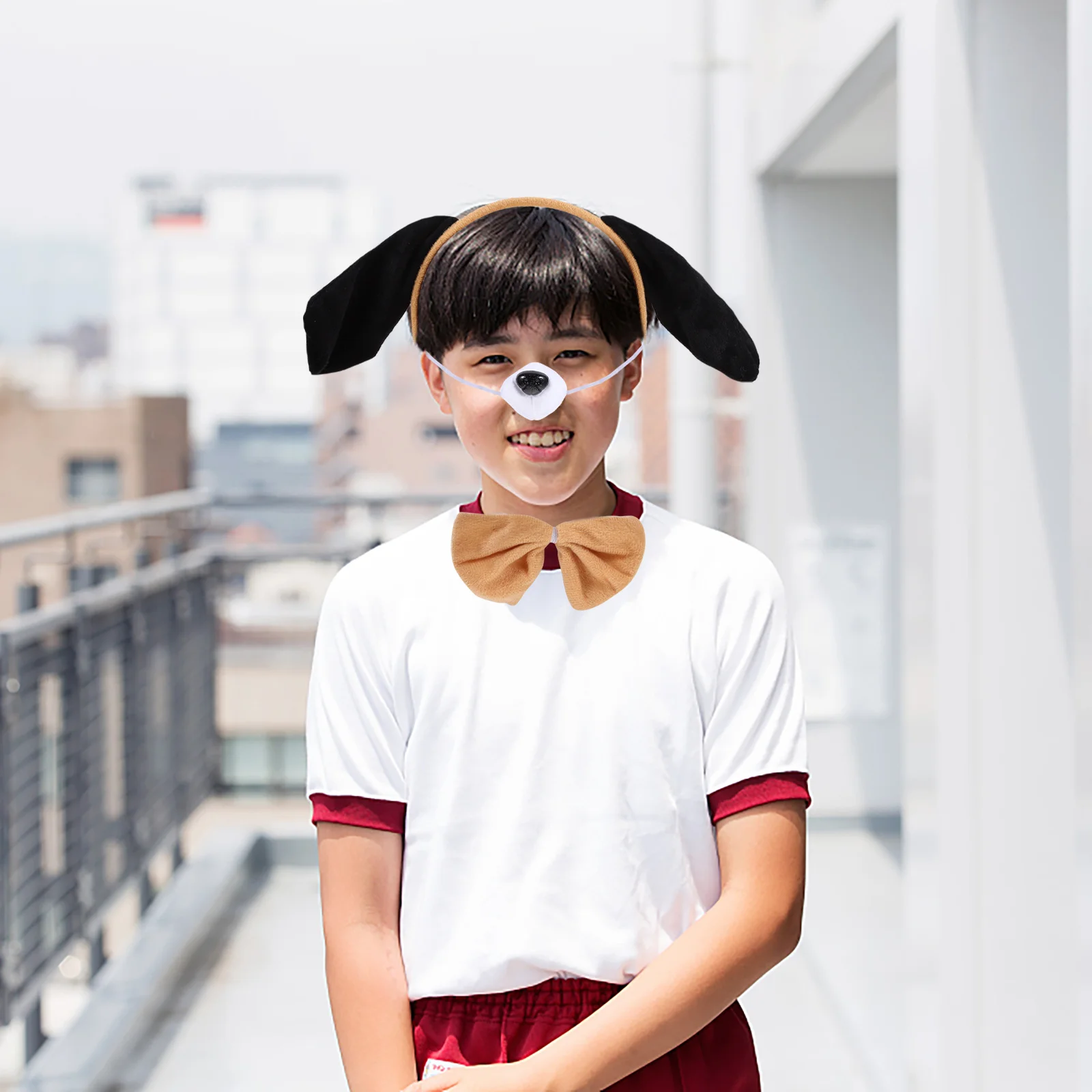 어린이 동물 테마 파티 무대 공연을 위한 꼬리 나비넥타이 가짜 코가 포함된 섬세한 개 귀 머리띠 세트 1세트