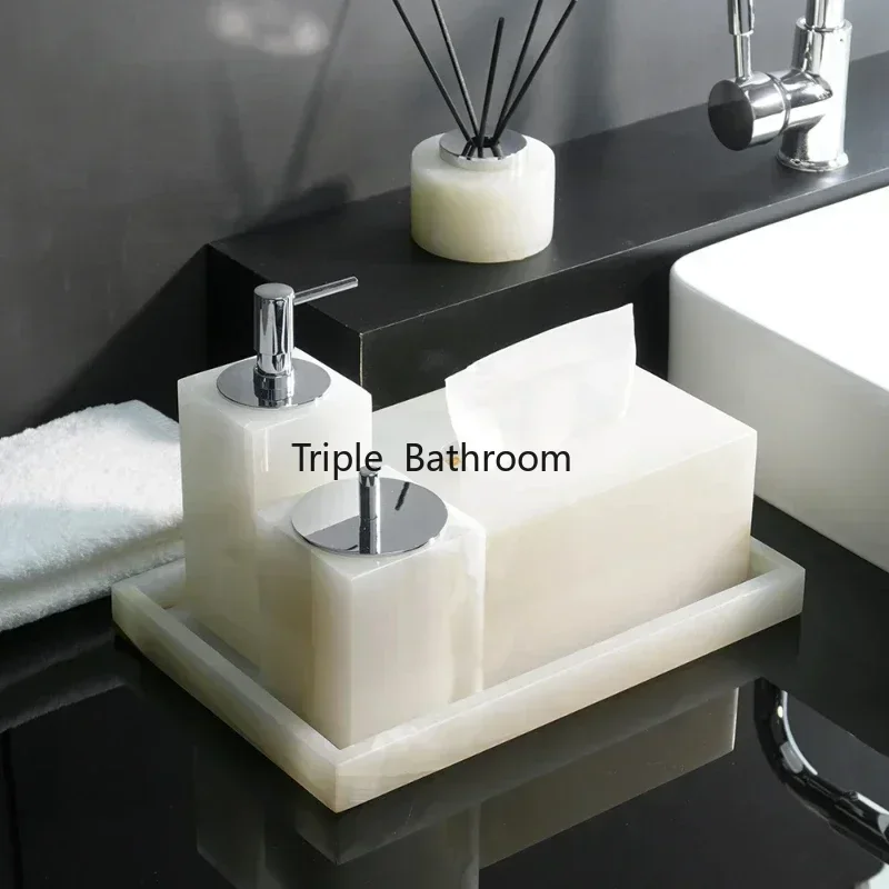 White Natural Marble Bathroom Supplies, Soap Dispenser, Tissue Box, Toothbrush Holder Bathroom Accessories Hotel Toiletries,1pc