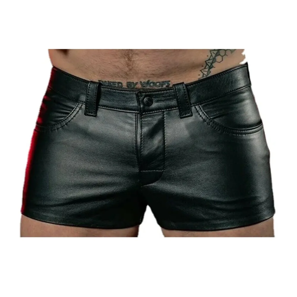 Moda masculina shorts cor sólida casual masculino curto pu calças de couro primavera verão masculino estilo punk preto shorts para homem