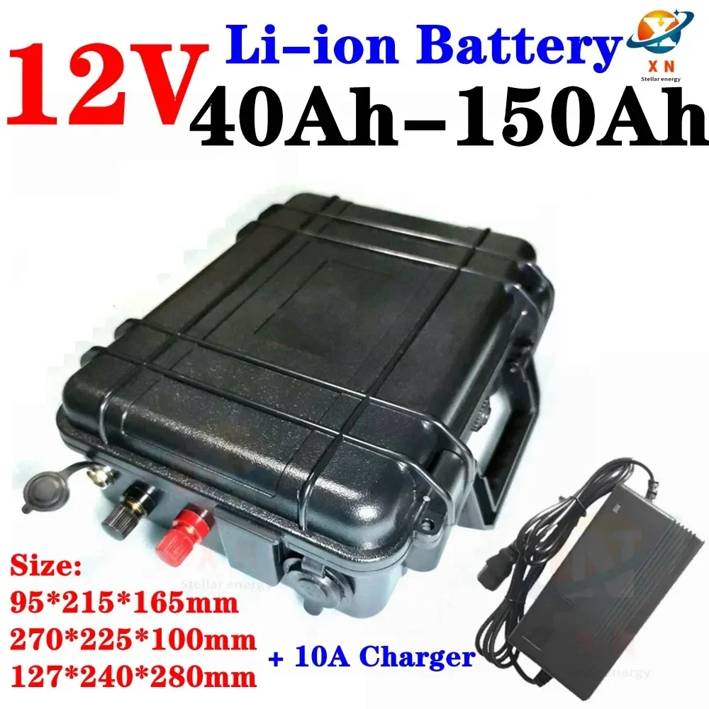 Waterproof 12v 100ah lithium battery 12v 40AH 60AH 80AH 120AH 150AH USB Solar Energy Storage Battery fishing boat + 10A charger