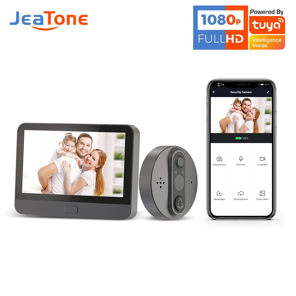 

【Tuya 1080P】Jeatone WiFi Smart Peephole with 4.3Inch Screen Support Remote Dual-Way Conversation Motion Detection Night Vision