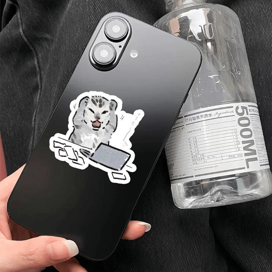 3pcs Cute and Happy Leopard Cat Work Stickers on Laptop, Kawaii Hand drawn Fluffy Pet Stickers, Cute Animal Decoration Stickers