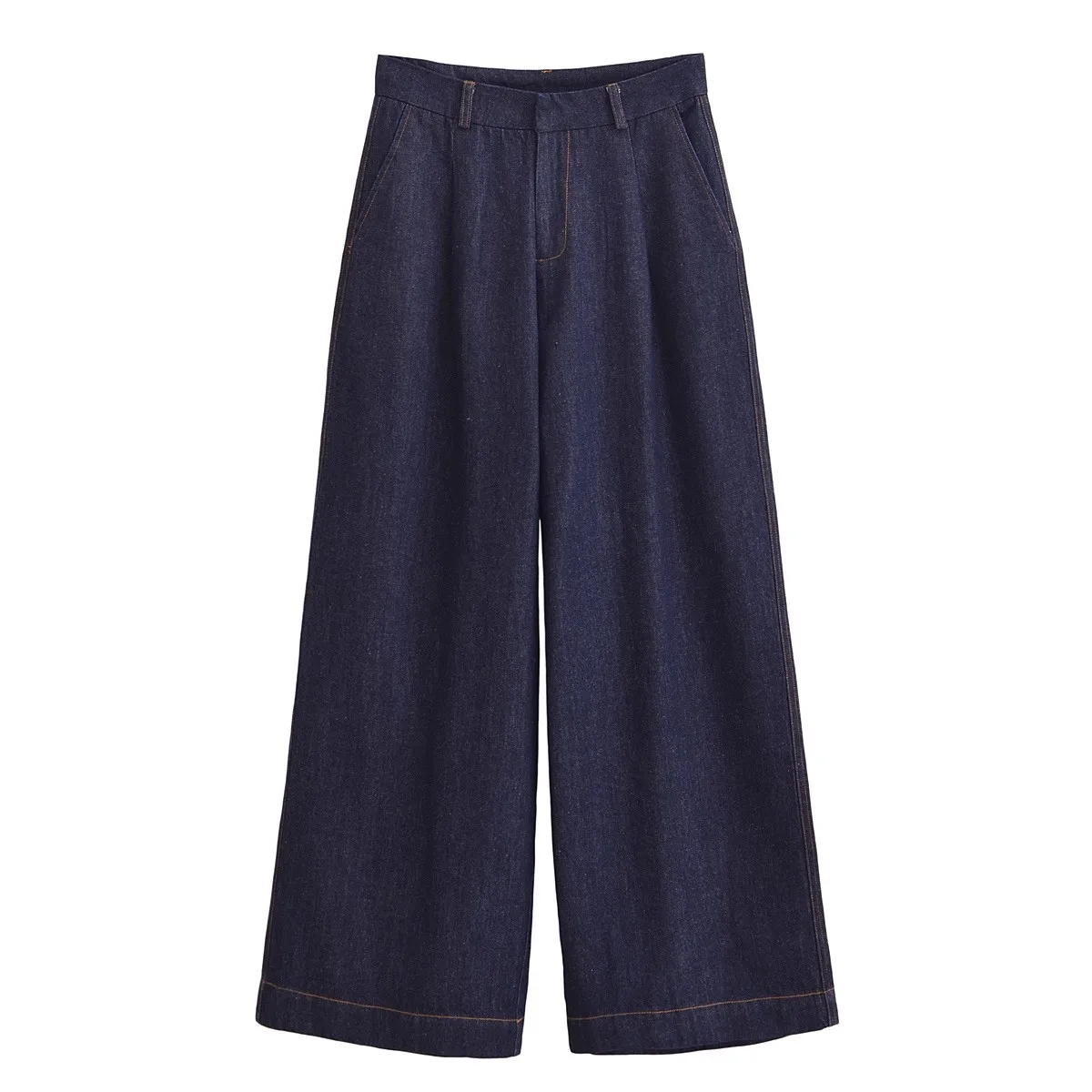 

Spring 2025 Women's Fitted Denim Vest Wide Leg Pants Set Commute Sle round Ne ort Length Single Button Pure Color Other...