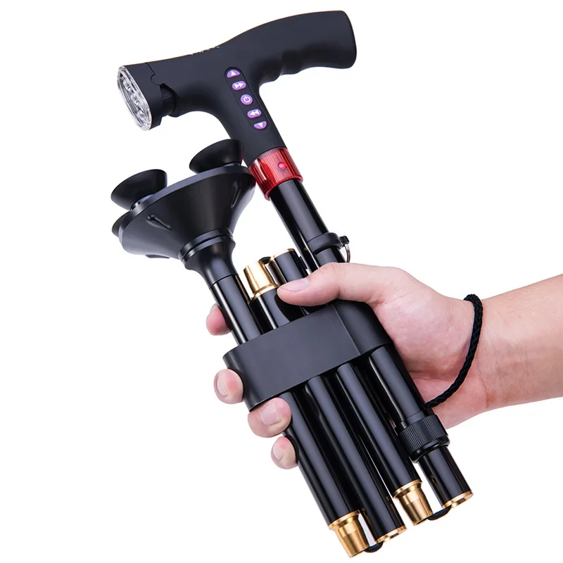 Intelligent outdoor hiking pole, non-slip, aluminum alloy five-stage folding cane, lighting, radio