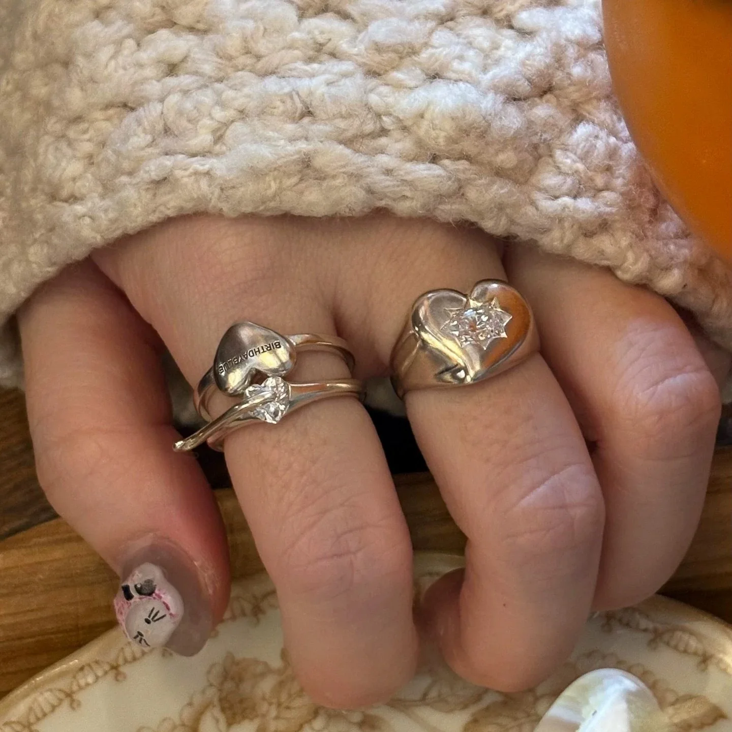 Vintage Heart Shaped of Crystal Love Letters Stacked Hats Pendant Rings for Women Elegant Charm Rings New Fashion Jewelry Gift