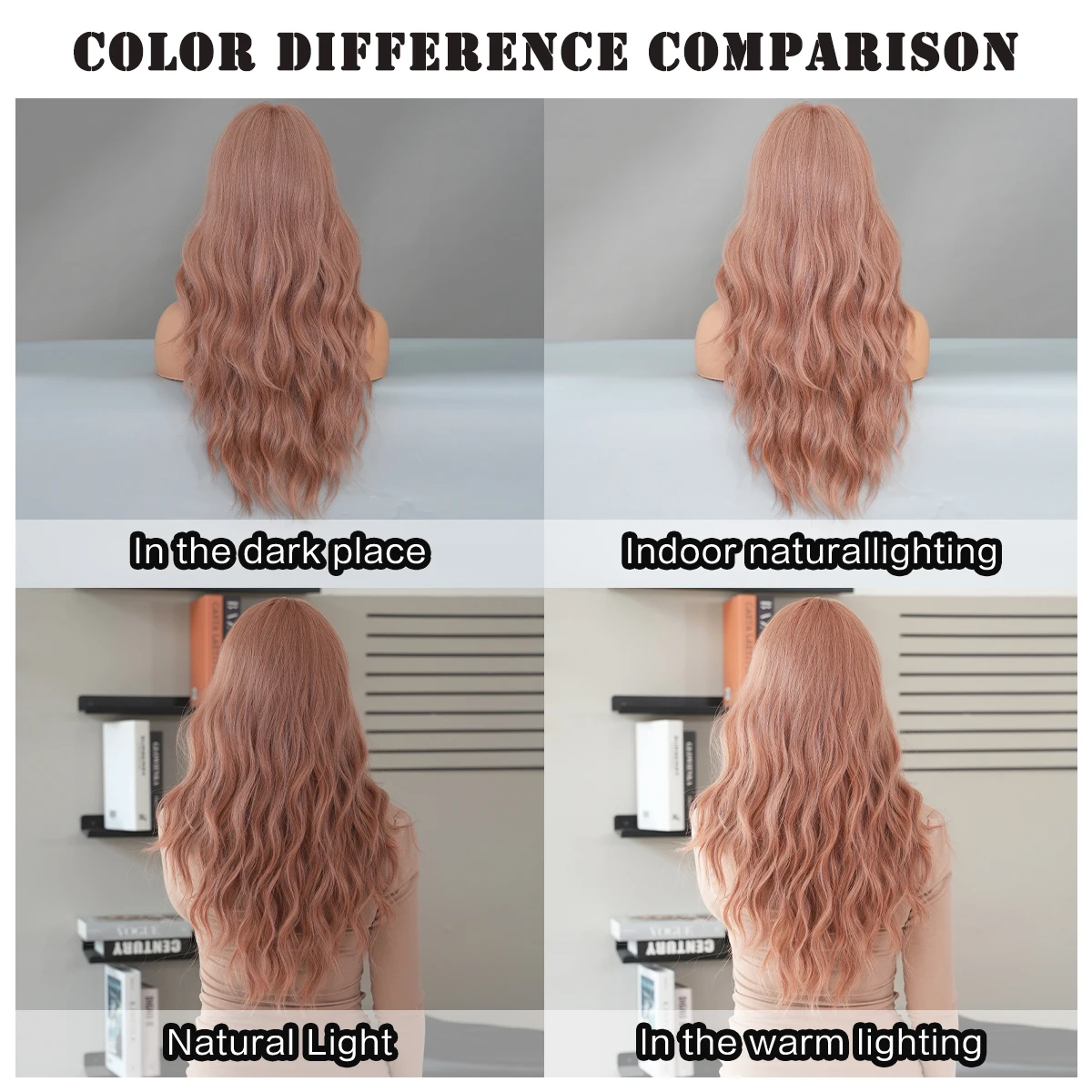 7JHH WIGS Costume Wig Long Loose Water Wave Pink Wig for Women Daily Party High Density Synthetic Layered Wavy Wigs with Bangs