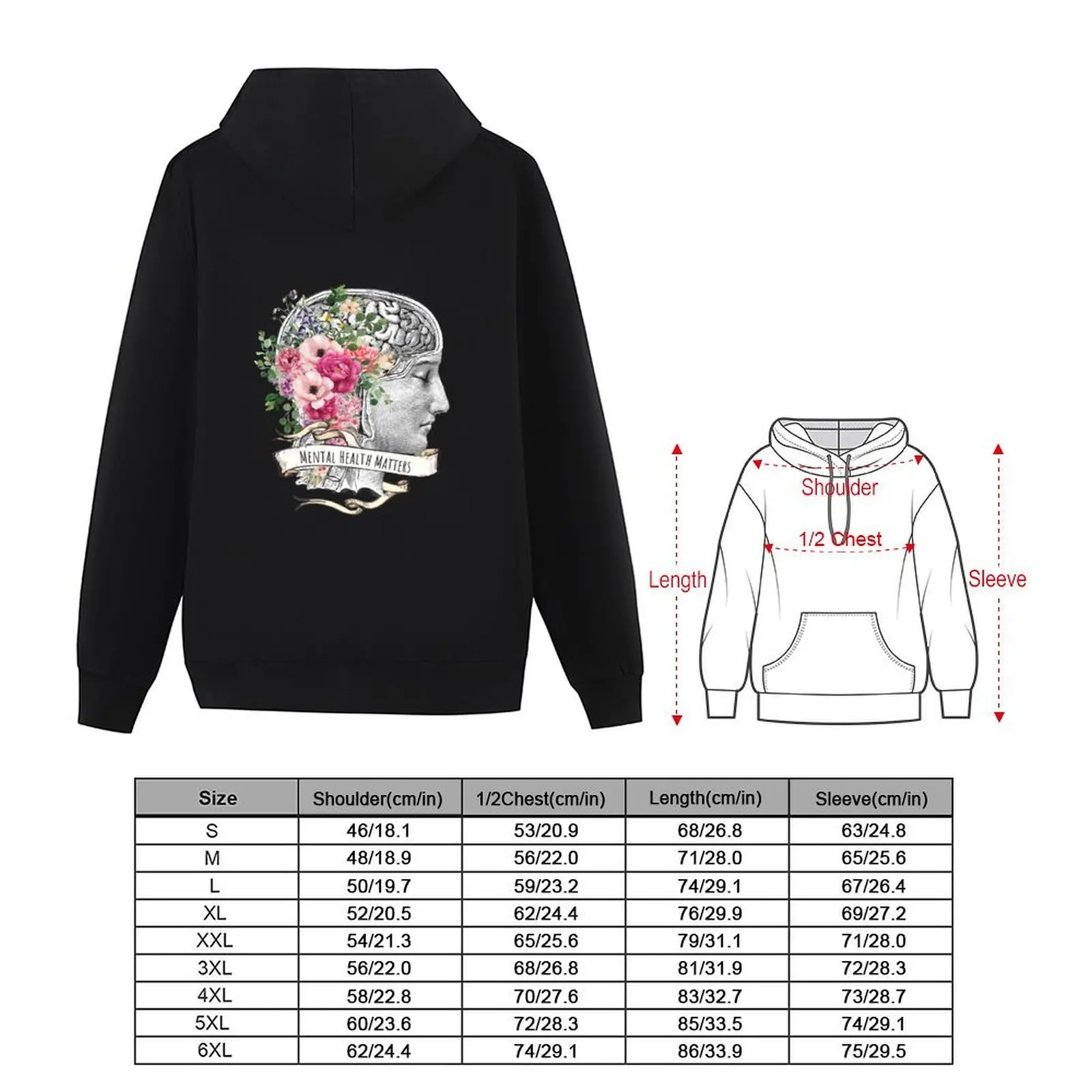 Roses floral mental health matters brain psychology Hoodie men's autumn clothes mens clothes korean clothes tracksuits