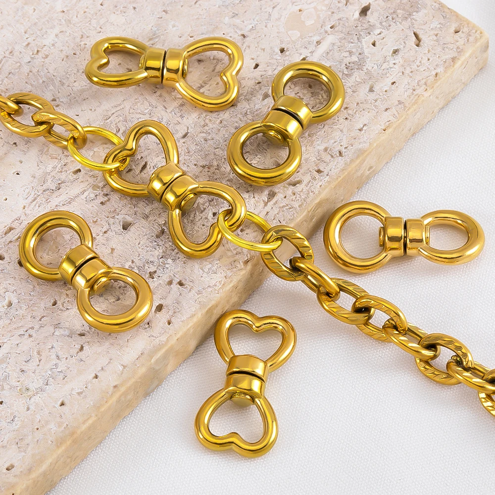 1/2/5 pièces Connecteurs de chaîne porte-clés en acier inoxydable en forme de cœur rotatif pour la fabrication de bijoux DIY, accessoires de collier