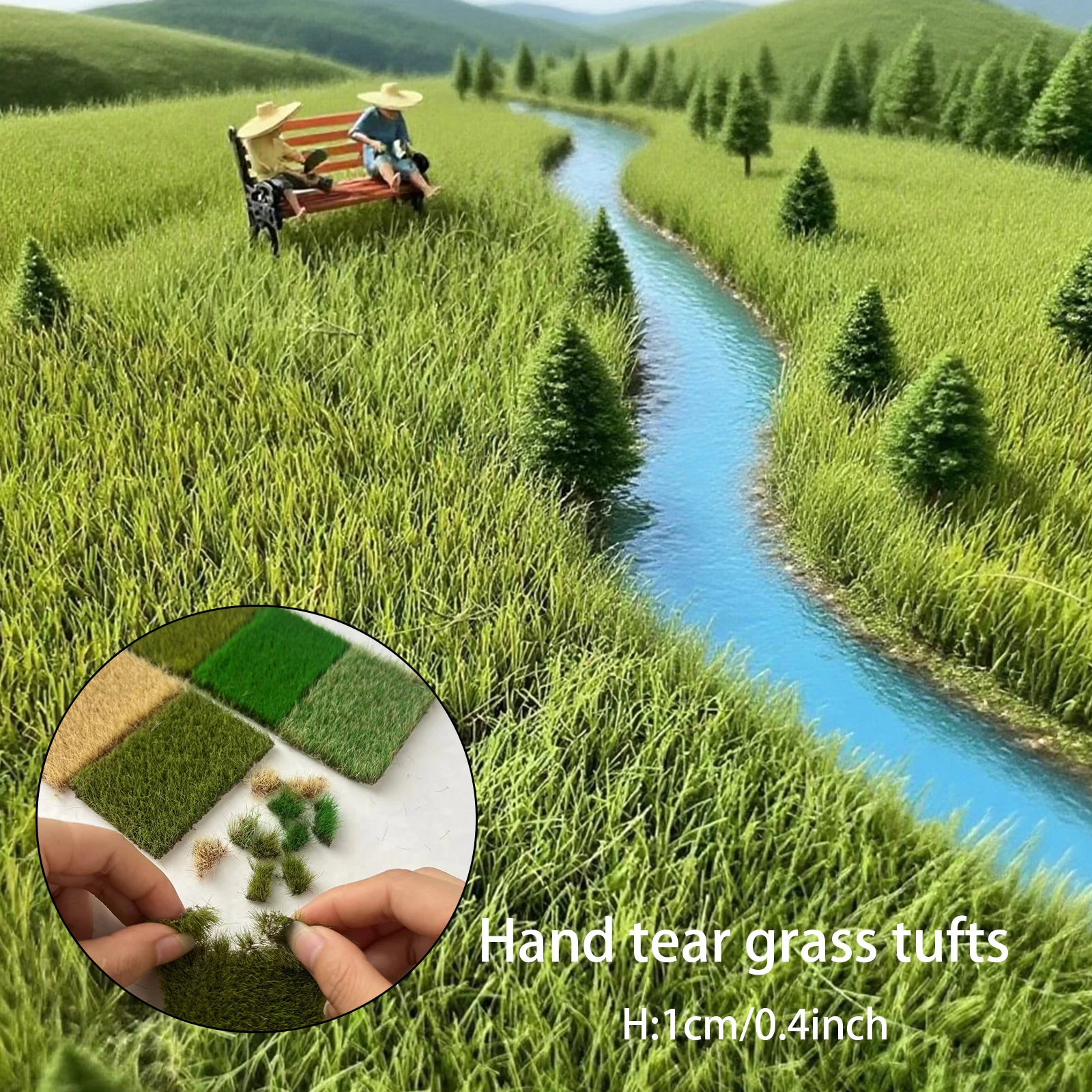 1cm Irregular Hand-Tear Faux Moss Grass Clusters for 3D Modeling Realistic Terrain Diorama Train Layouts