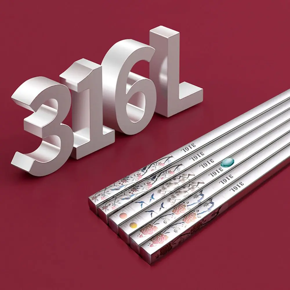 316L Stainless Steel Non-Slip Sushi Chinese Style Household Dining Bar Kitchen Tools Kitchenware Tableware Chopsticks