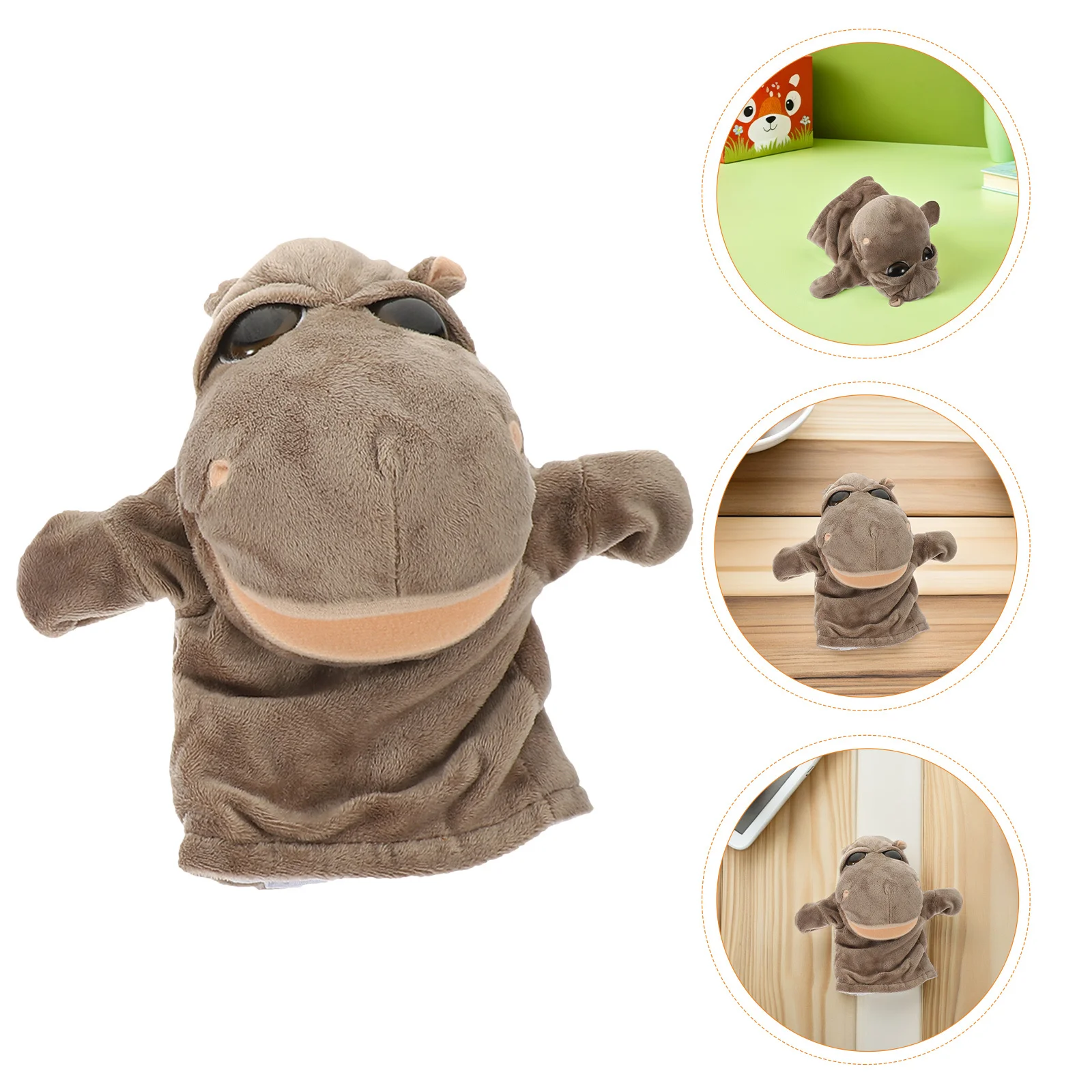 Burattino a mano ippopotamo per bambini Burattino di peluche interattivo per narrazione e giochi di ruolo Burattini di animali di peluche marroni