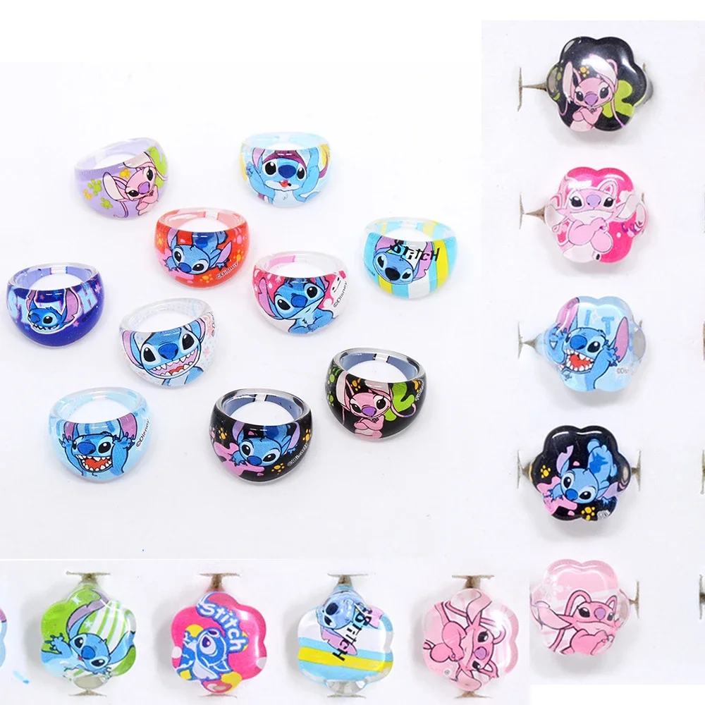 10PCS Anime Stitch Ring Party Favors Kawaii Lilo Stitch Children Acrylic Ring Cartoon Accessories Toy Kids Gift Supplies Ring