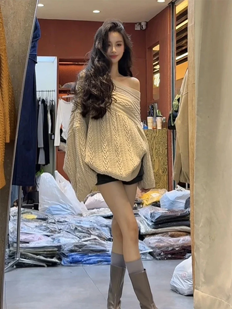 

Loose Lazy Sle Women's Knitted Sweater Spring Autumn off oulder Twist Knitwear Chic Top Casual Commute Faion Loose Fit