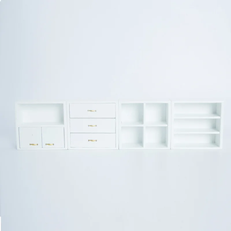Juego de gabinete blanco DIY en miniatura para casa de muñecas 1:12, muebles de exhibición realistas para decoración y manualidades de casa modelo