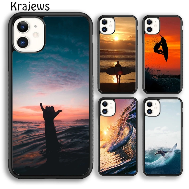 Krajews Surfing Sea Beach Surfboard Wave Phone Case Cover For iPhone 16 15 14 plus XS XR 11 12 mini 13 pro max Fundas