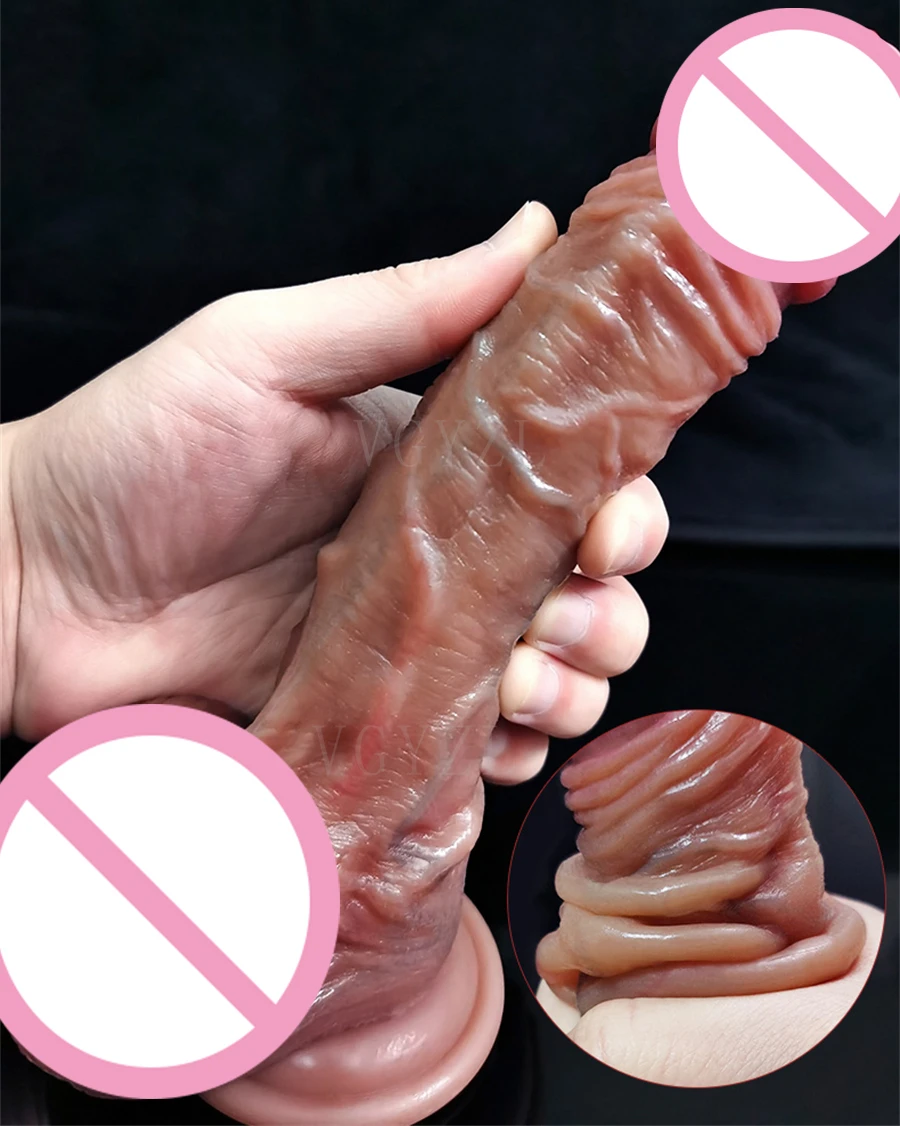 Soft Sliding Foreskin Big Dildo Real Veins Suction Cup Thick Cock Anal Adult Toy for Men Women Gay Silicone Masturbation Penis