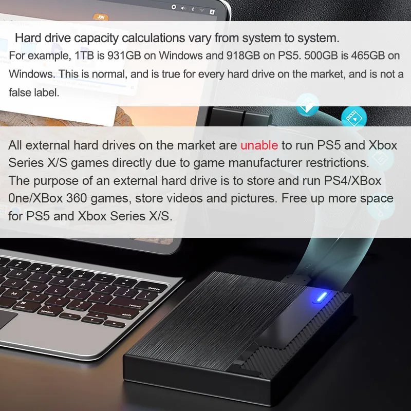 محرك الأقراص الصلبة الخارجي المحمول 1 تيرابايت توسيع التخزين HDD USB 3.0 USB-C للكمبيوتر الشخصي، ماك، الكمبيوتر المحمول، الهاتف، PS4، Xbox One، Office & Game #6