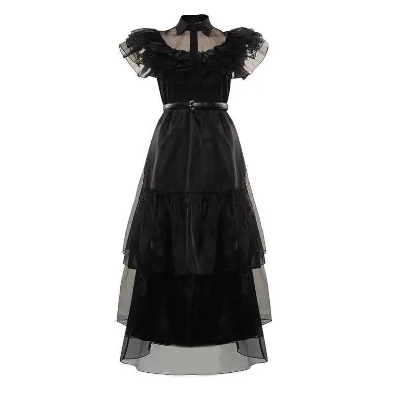 Addams-vestido de Cosplay para mujer adulta, traje negro para fiesta de carnaval, Halloween