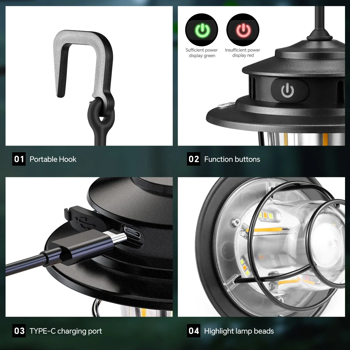 Outdoor Camping Lantern Portable High Bright CCT Dimmable USB Rechargeable LED Lamp With Hanging Hook For Camping Hiking Picnic