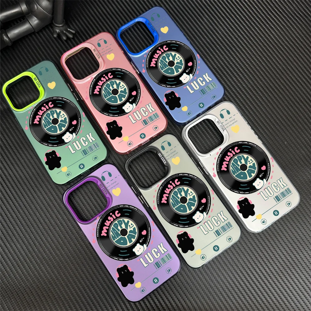 Bear vinyl record cartoon music Phone Case For Samsung Galaxy S24 S23 S22 S21 Plus Ultra S20 FE A55 A54 A53 A52 IMD Laser