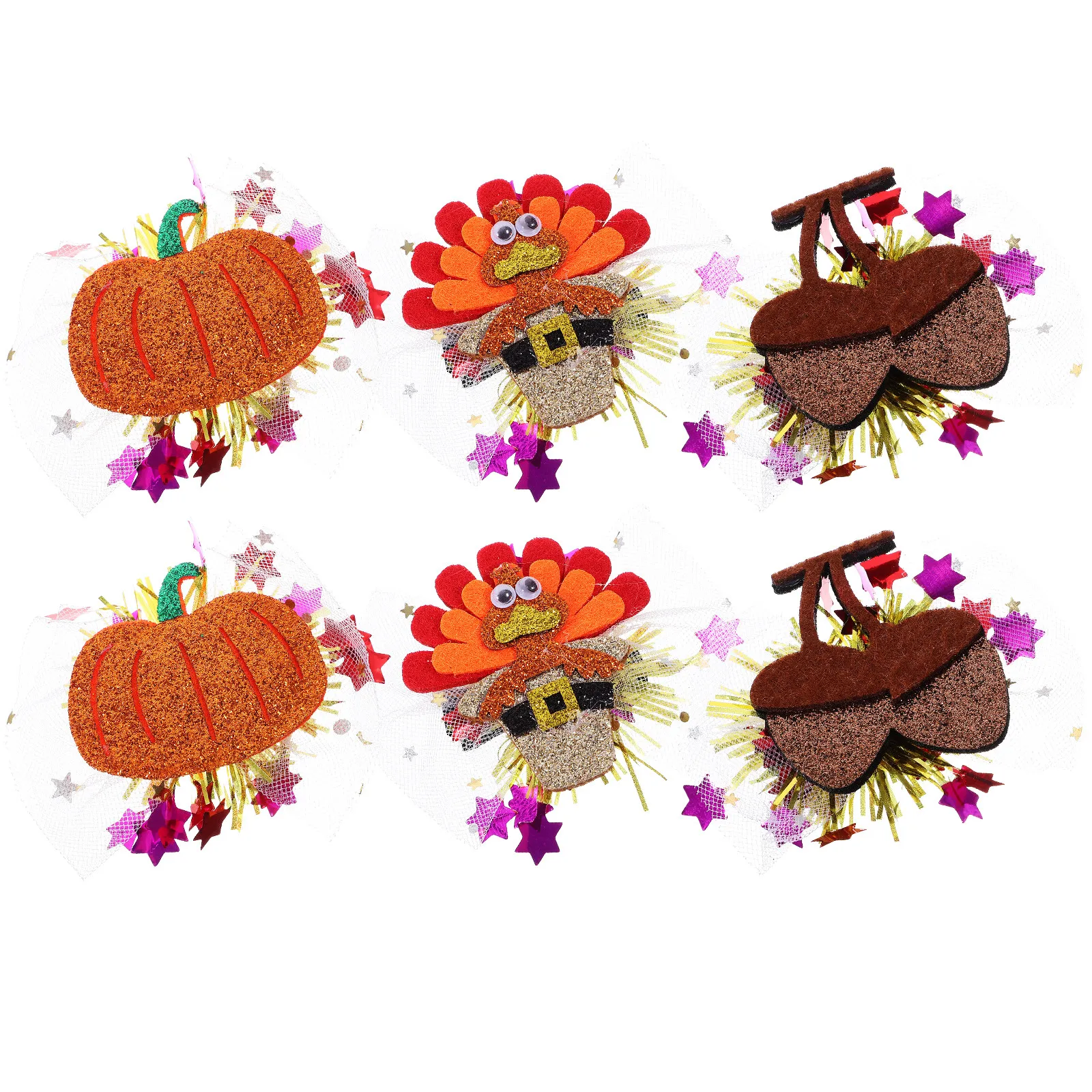 

6 шт., заколки для волос на День Благодарения, женские заколки для волос, милые креативные заколки с дизайном в виде индейки, маленькие легкие аксессуары для волос для праздничной вечеринки