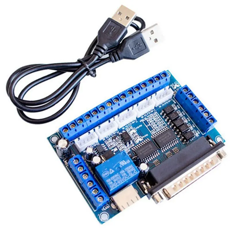 2X MACH3 Interface Board CNC 5 Axis With Optocoupler Adapter Stepper Motor Driver + USB Cable-AT64