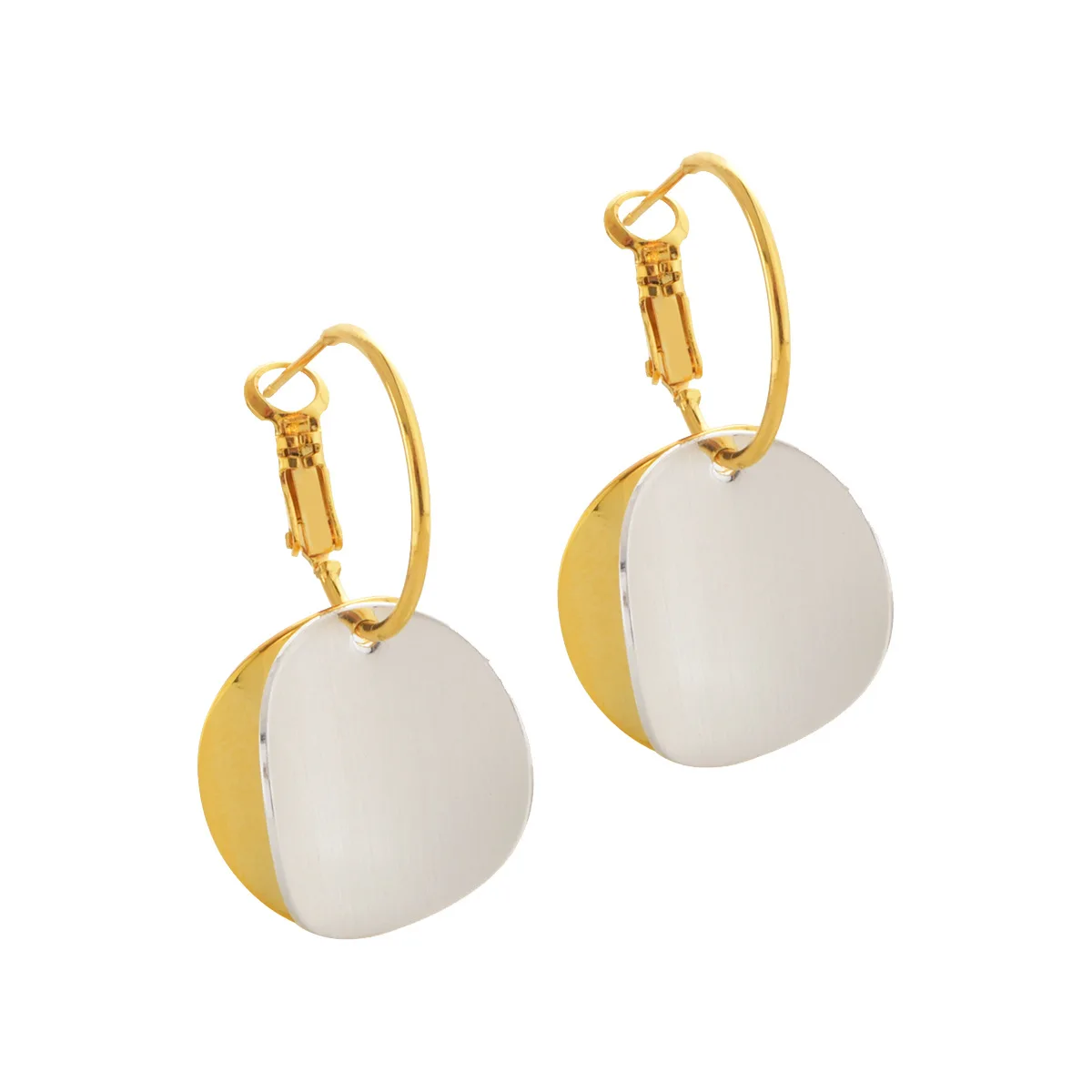 

Simple and fashionable high-grade frosted brushed geometric round two-color sequin earrings for women