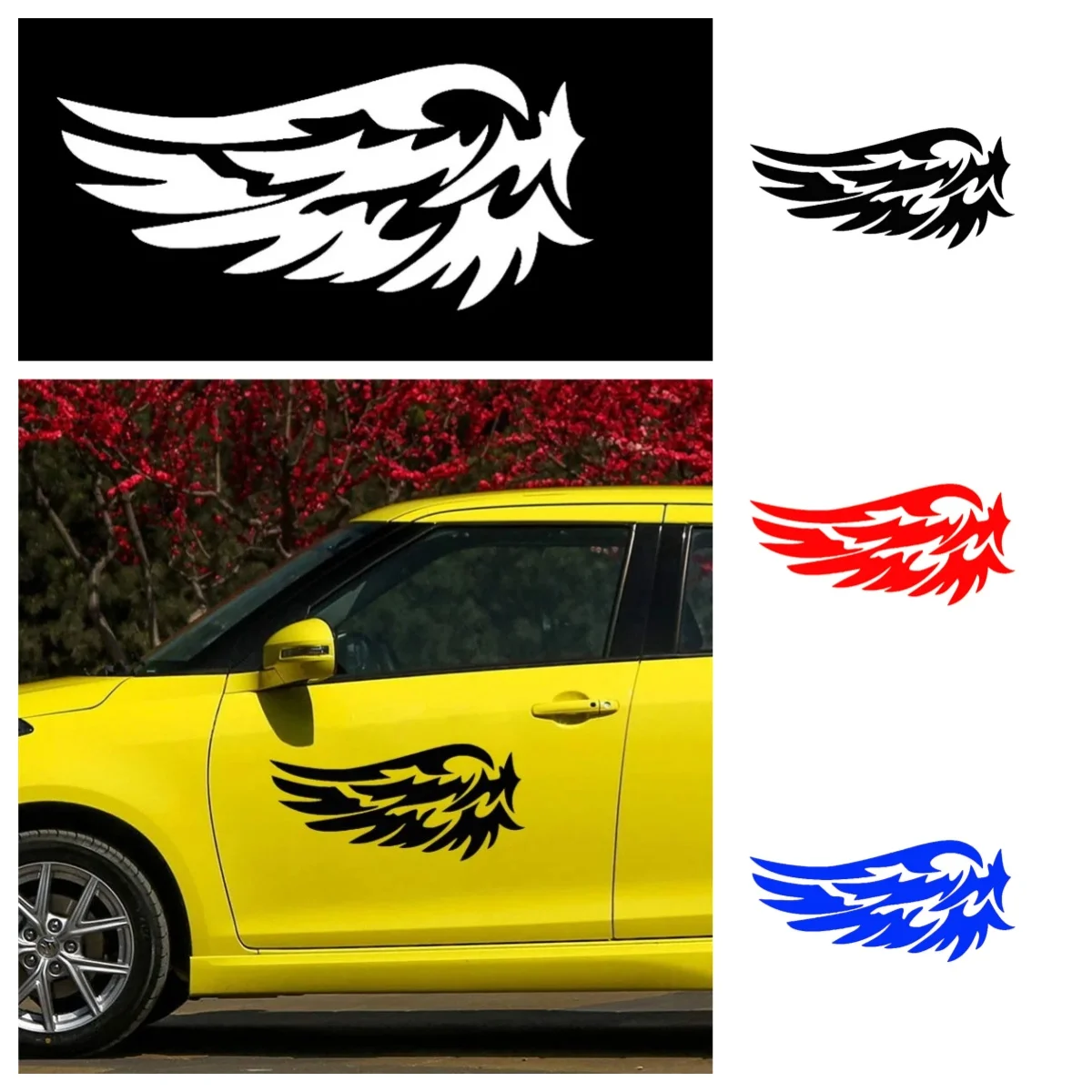 

Car Shaped Mirror Glue Cartoon Stickers, PVC Car Decals, Motorcycle Guardian Angel Wings, Cute Car Stickers