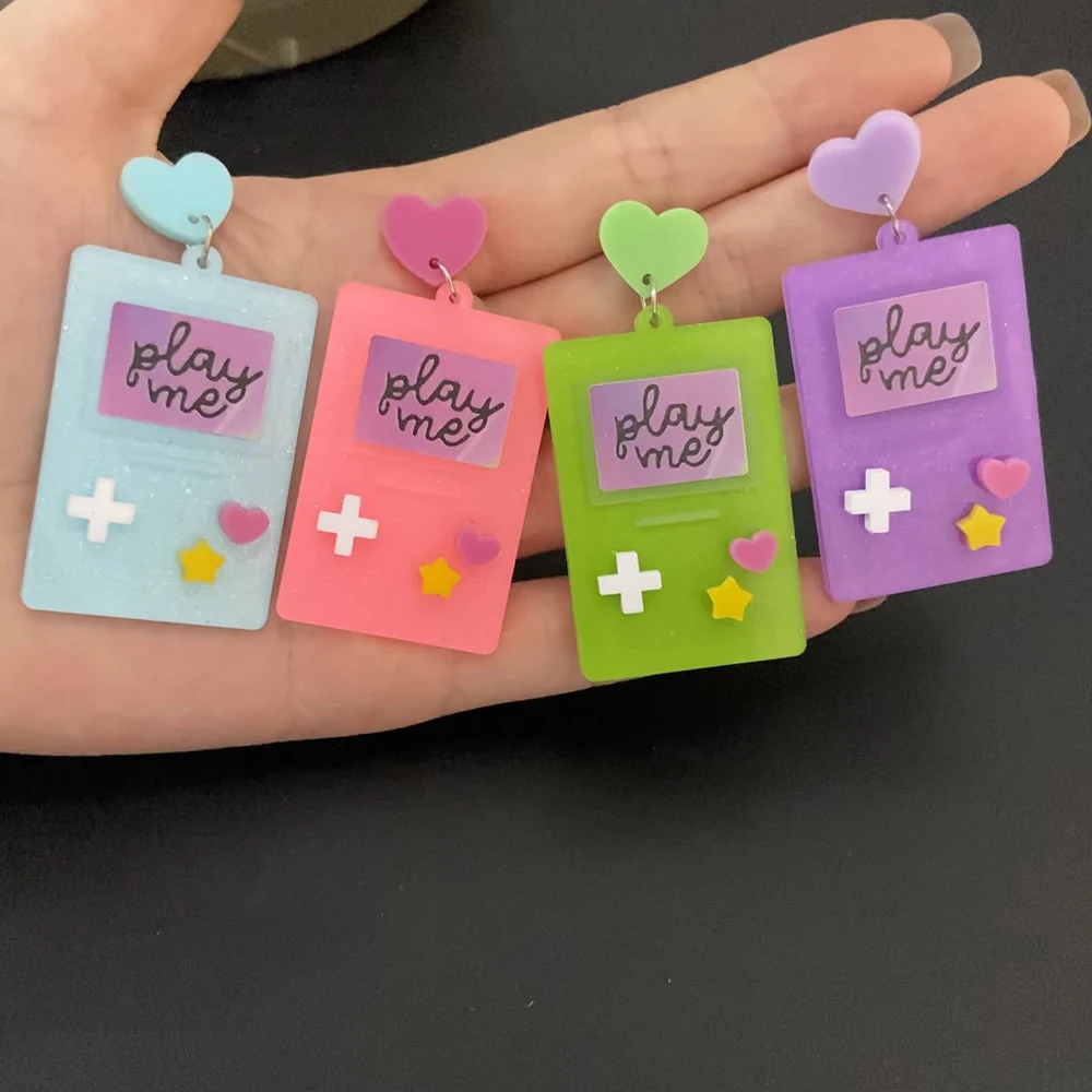 YAOLOGE Novel Fun Colorful Gaming Console Play Me Heart Cross Star Earrings Acrylic Material Women New Trend Eardrop Party Gifts