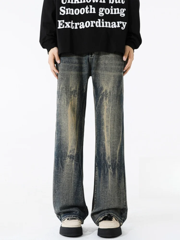 

Washed Vintage Men's Jeans Straight Leg Wide Leg Pants Drapey Flared Long Trousers American High Street Spring Autumn Jeans