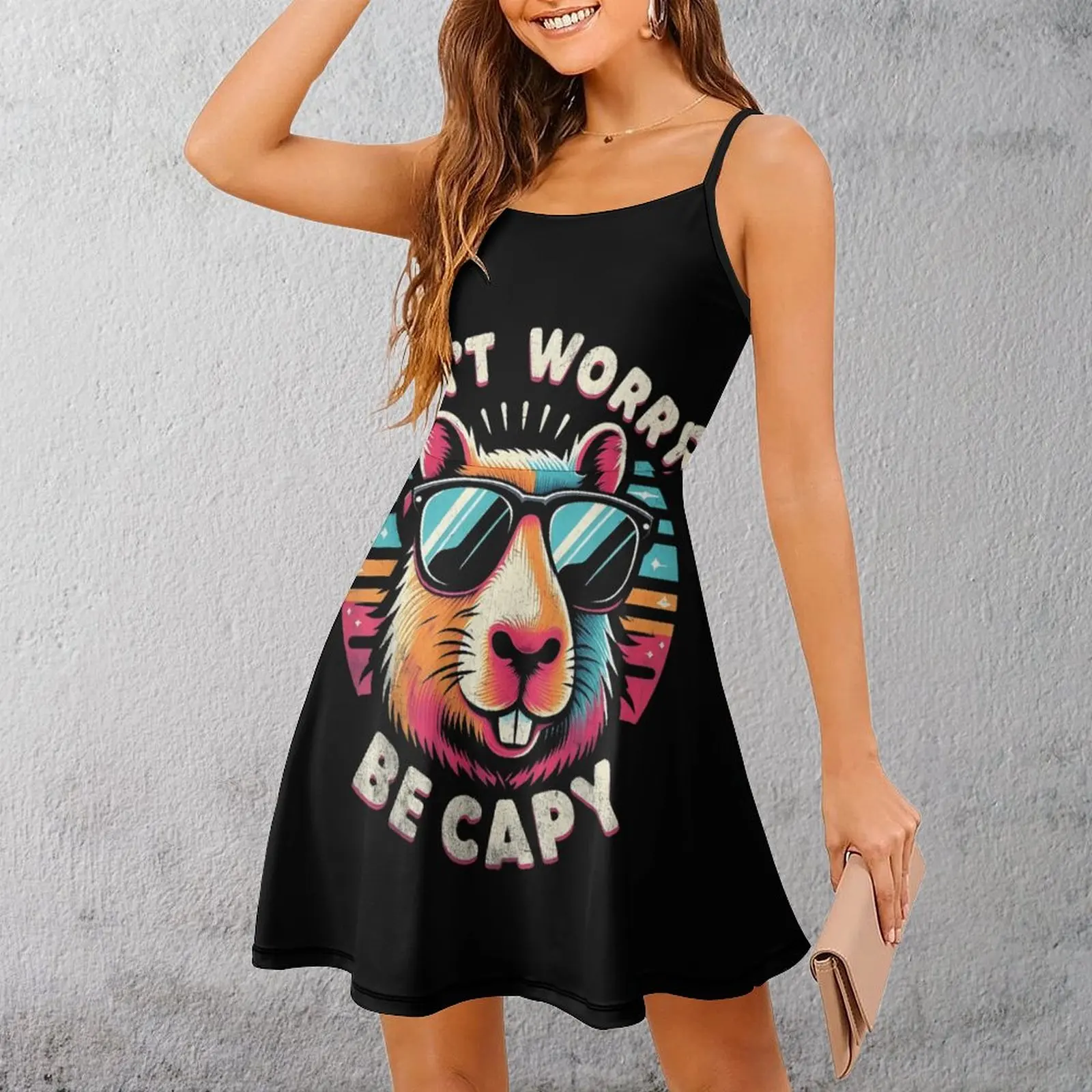 

Сексуальное женское платье на бретельках премиум-класса Don't Worry Be Capy, женское платье с юмором и графическим рисунком, коктейльное платье на подтяжках