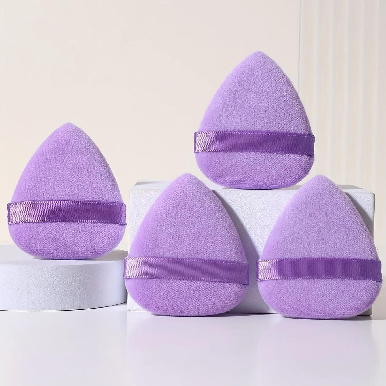 Piumino da cipria Waterdrop da 4 pezzi, soffi da cipria morbidi per trucco con cinturino, soffi da cipria in velluto per cipria sfusa