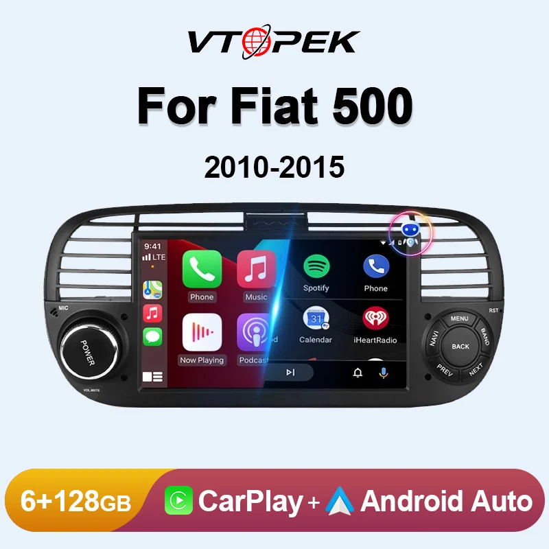 

Vtopek Android автомобильный радиоприемник, мультимедийный плеер для FIAT 500 2010-2015, встроенный DSP Carplay, автомобильный стерео GPS-навигатор, 4G, Bluetooth