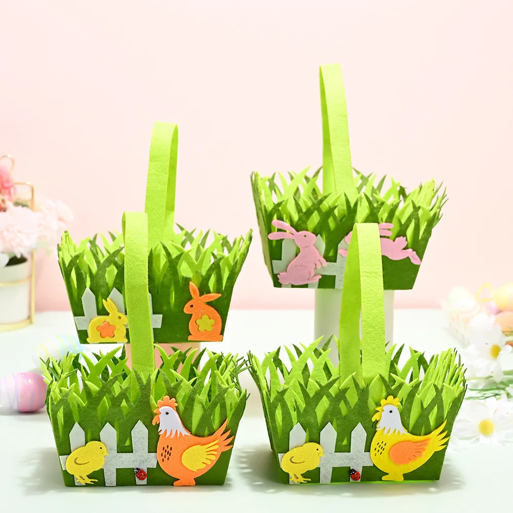 Cartoon Bunny Bags Happy Easter Egg Rabbit Flower Green Basket for Party DIY Chick Happy Easter Day Decor Home Spring Eggs Bags