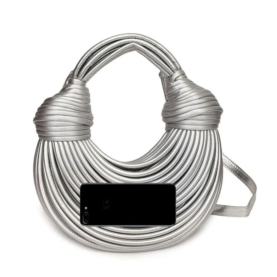 Hand-Woven Bread Women's Clutch Top Handle Satchel Shoulder Crossbody Creative Noodles Purses Underarm Bag Handbag
