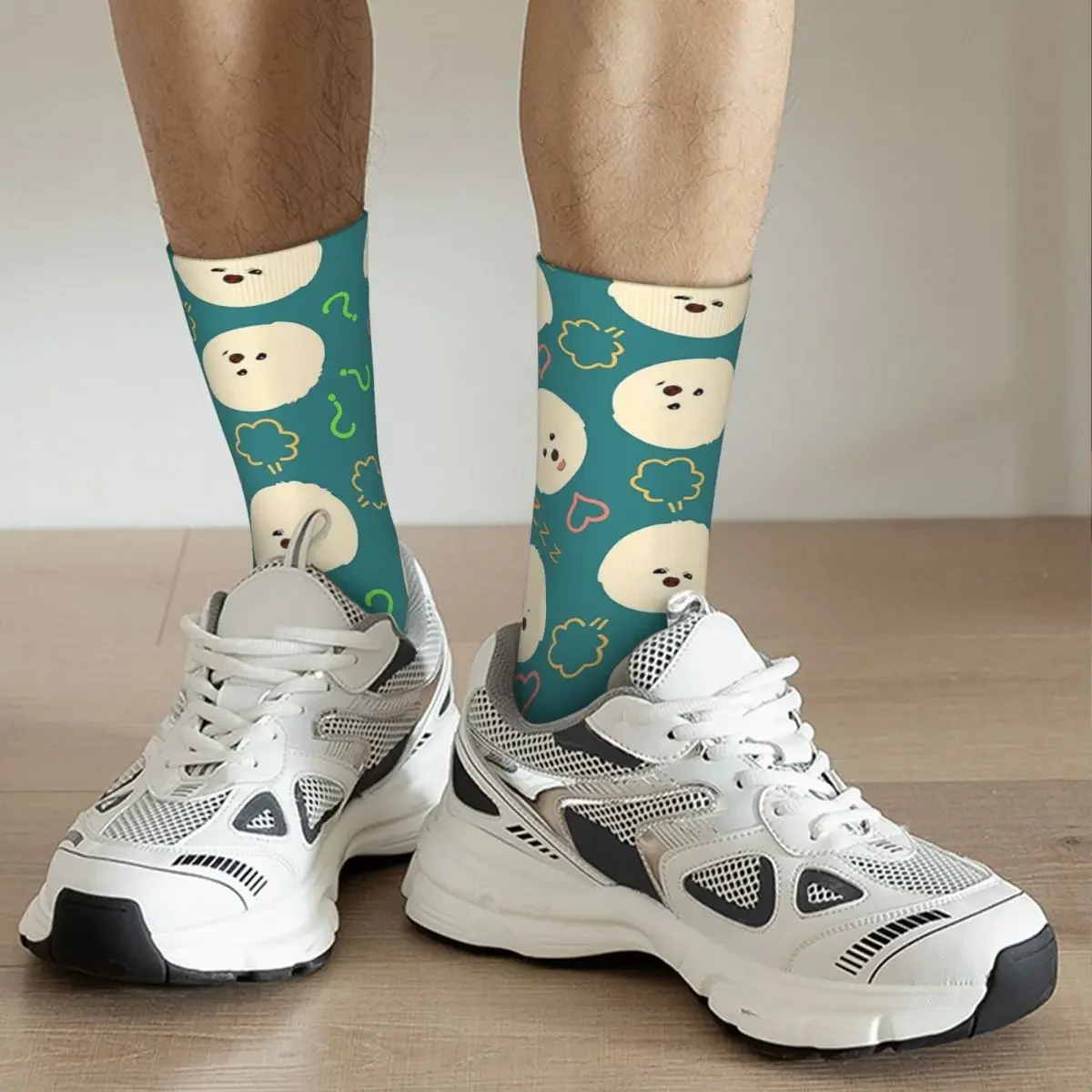 Chaussettes unisexes bichon frisé pour chien, chaussettes mignonnes pour chiot, absorbant la sueur, tube moyen, chaussette en élan respirante, drôle, heureux, hip-hop