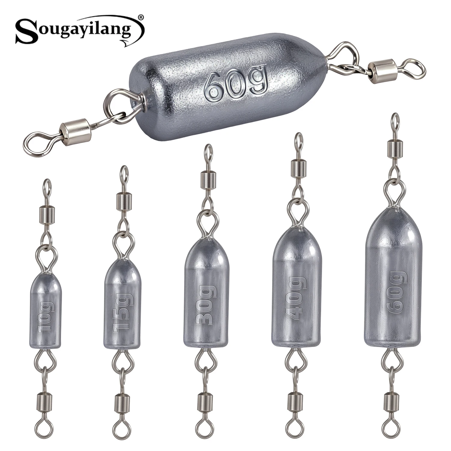 

Sougayilang 10g-60g Fishing Sinkers 360° Rotating Anti-Tangle Split Ring Quick Bait Change for Freshwater & Saltwater Universal